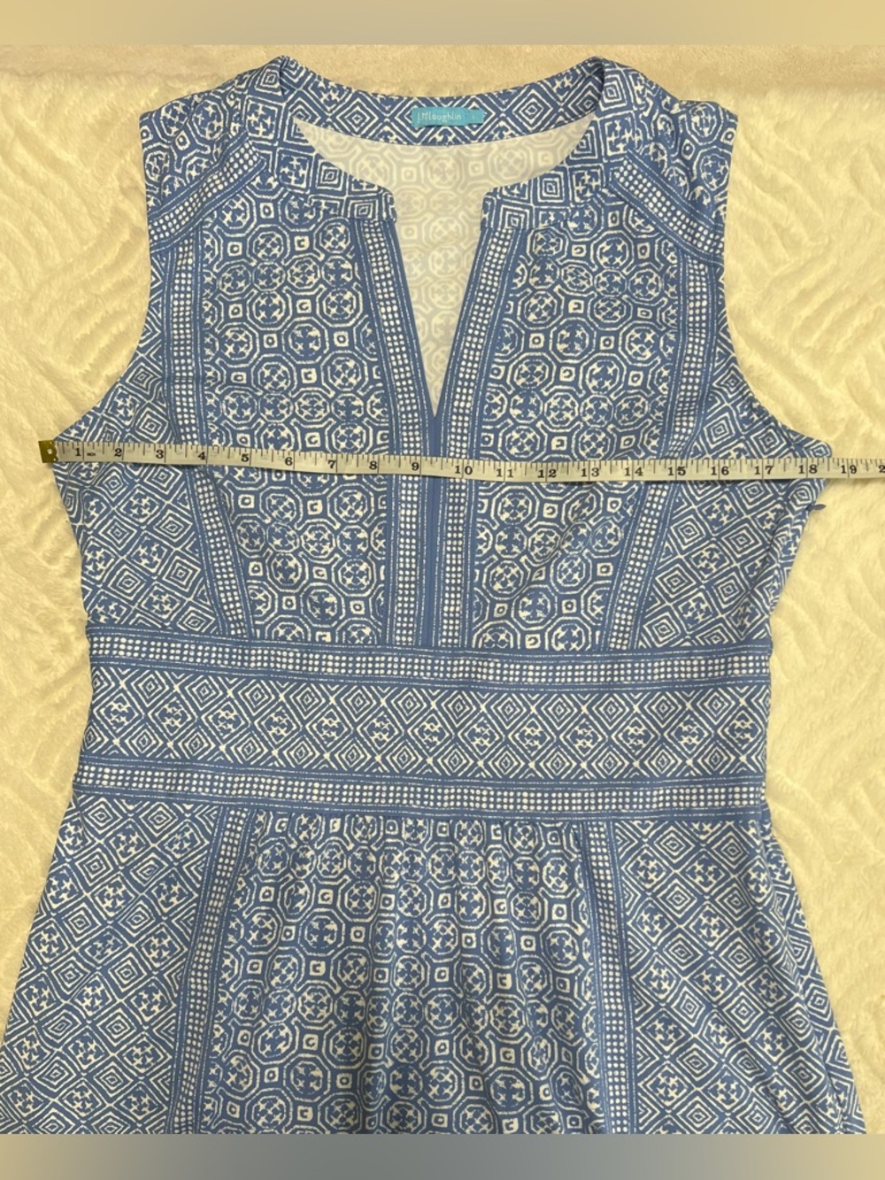 J. McLaughlin Lola Dress Blue Tile Print Sleeveless Shift Dress Large - Picture 12 of 15